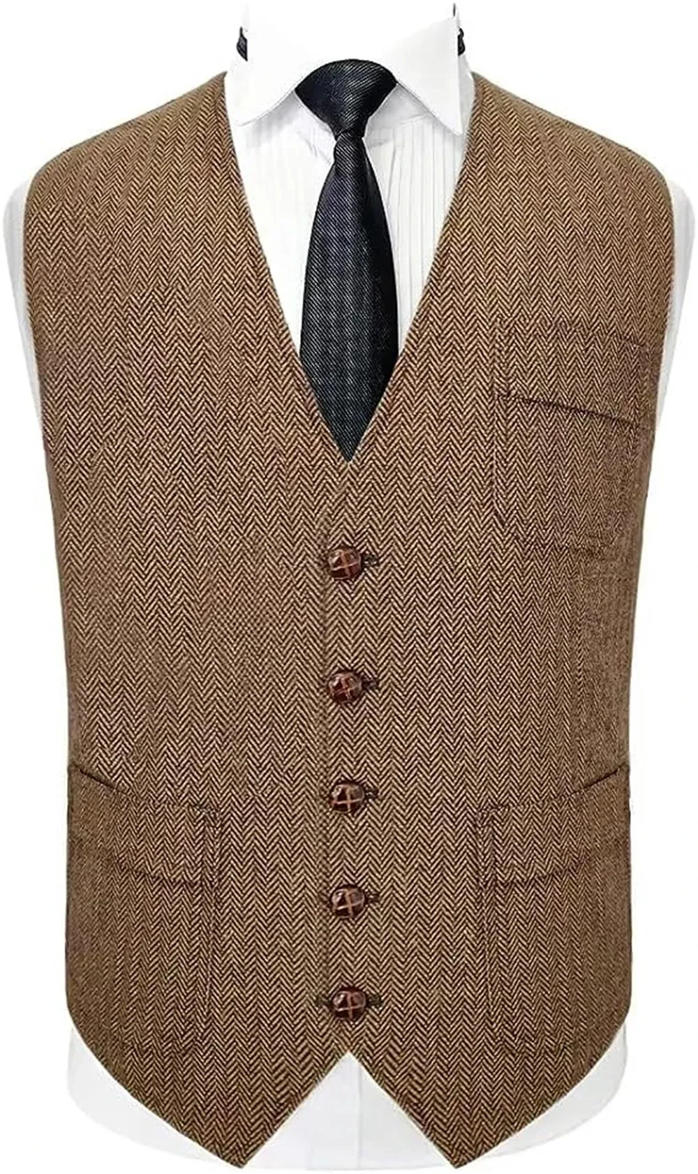 Men\'s Suit Vest V Neck Herringbone Tweed Business Waistcoat For Wedding Men Vests Groomman Clothing Jacket Victorian Steampunk