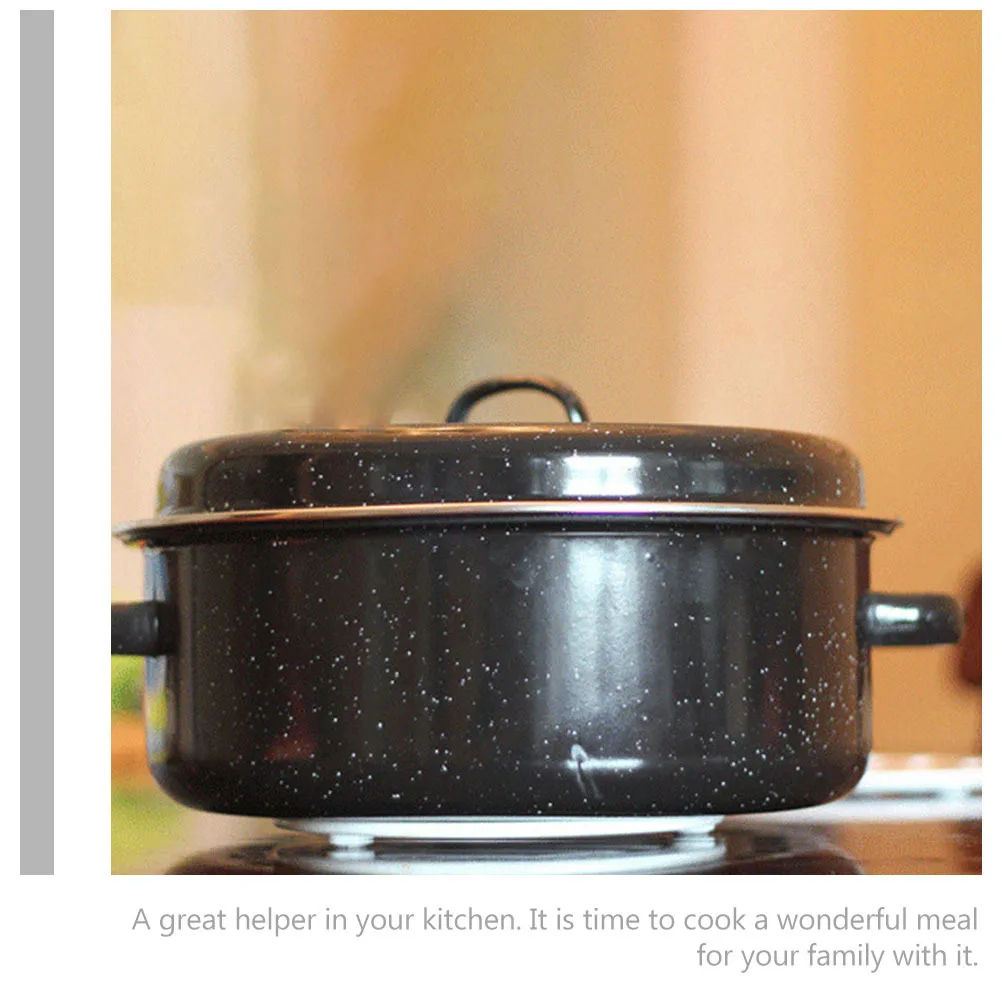 

1 set Covered Round Roaster Cast Iron Baked Pot For Sweet Potato Corn Chestnut Barbecue Household Kitchen Gadget Roasting Pan