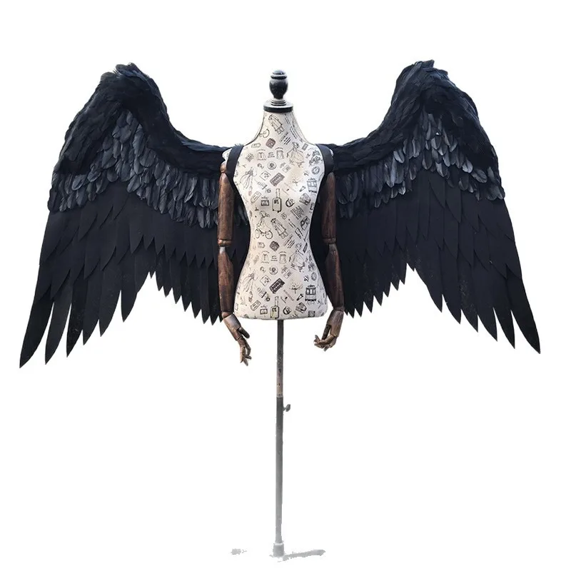 Black wings feather props window wedding shooting creative angel feather wall decoration wind wall decoration movie