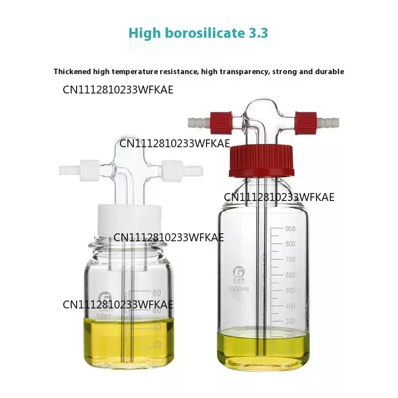 100ML High Borosilicate Spiral Mouth Gas Washing Cylinder GL45 Gas Washing Buffer Sealed Corrosion-resistant Safety Bottle