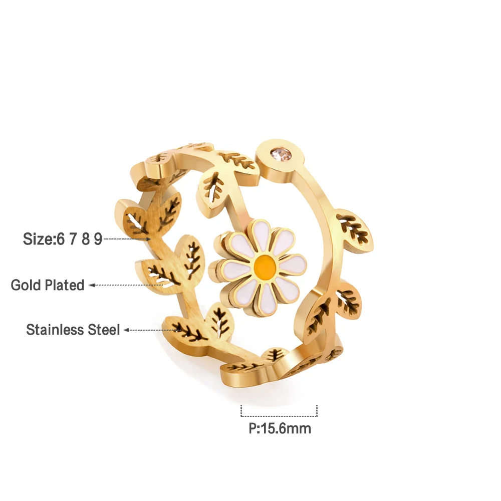 LUXUSTEEL Spring Style Stainless Steel Golden Color Flower Shape Engagement Rings Wholesale New Trendy Style Fingers Rings Party