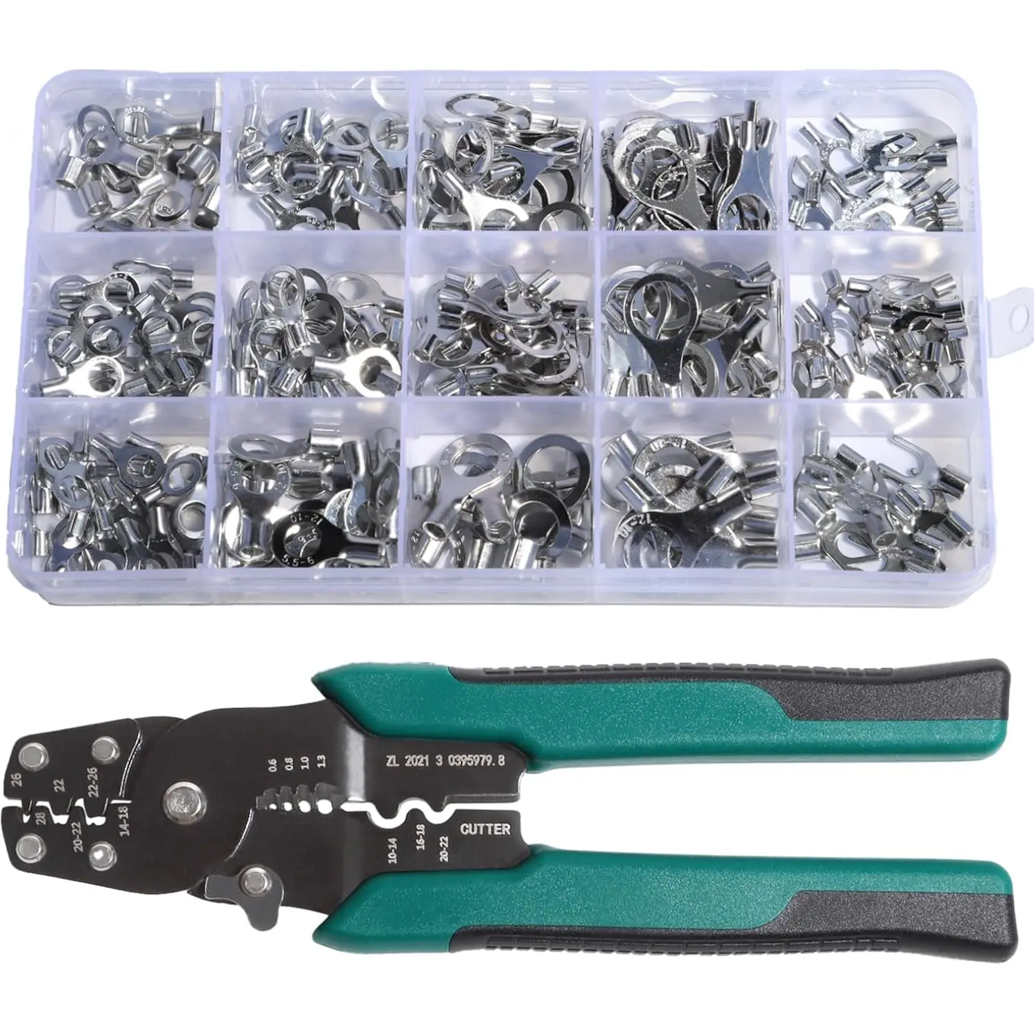 260Pcs Non Insulated Ring Connector Crimper Kit Electrical Crimp Tool AWG 22-16 16-14 12-10 Copper Cross Crimp TerminalV