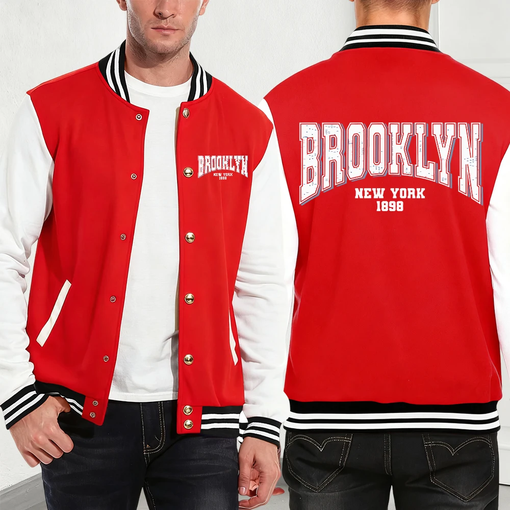 

Brooklyn New York 1898 Printed Men'S Jackets Cotton Basics Pocket Baseball Jersey Winter Fleece Warm Coats Fashion Men Clothes