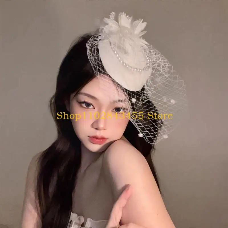 49MC أنثى شبكة زهرة قبعة الشعر كليب الكنيسة قبعة BridalShower 1920S الزعنفة أغطية الرأس #5