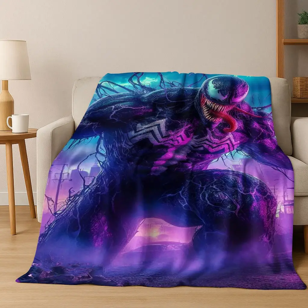 

3D Print Marvel Venom Cartoon Flannel Blanket,Warm and Cozy Soft Throw Blanket for Home Bedroom Bed Sofa Travel Picnic Cover Kid