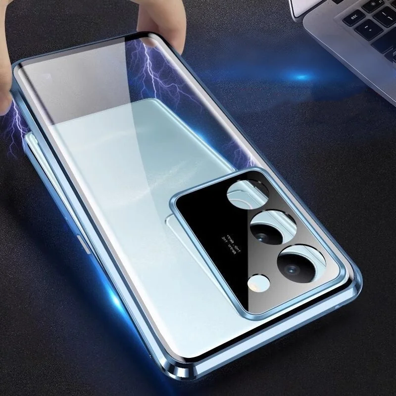 Vivo Y28 - Tempered Glass Snap Lock Metal Magnetic