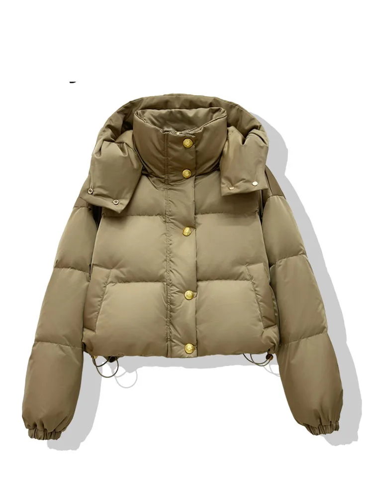 Solid Color Women Short Down Coat Loose Thicken Hooded Winter New Female Warm Puffer Jacket 2024