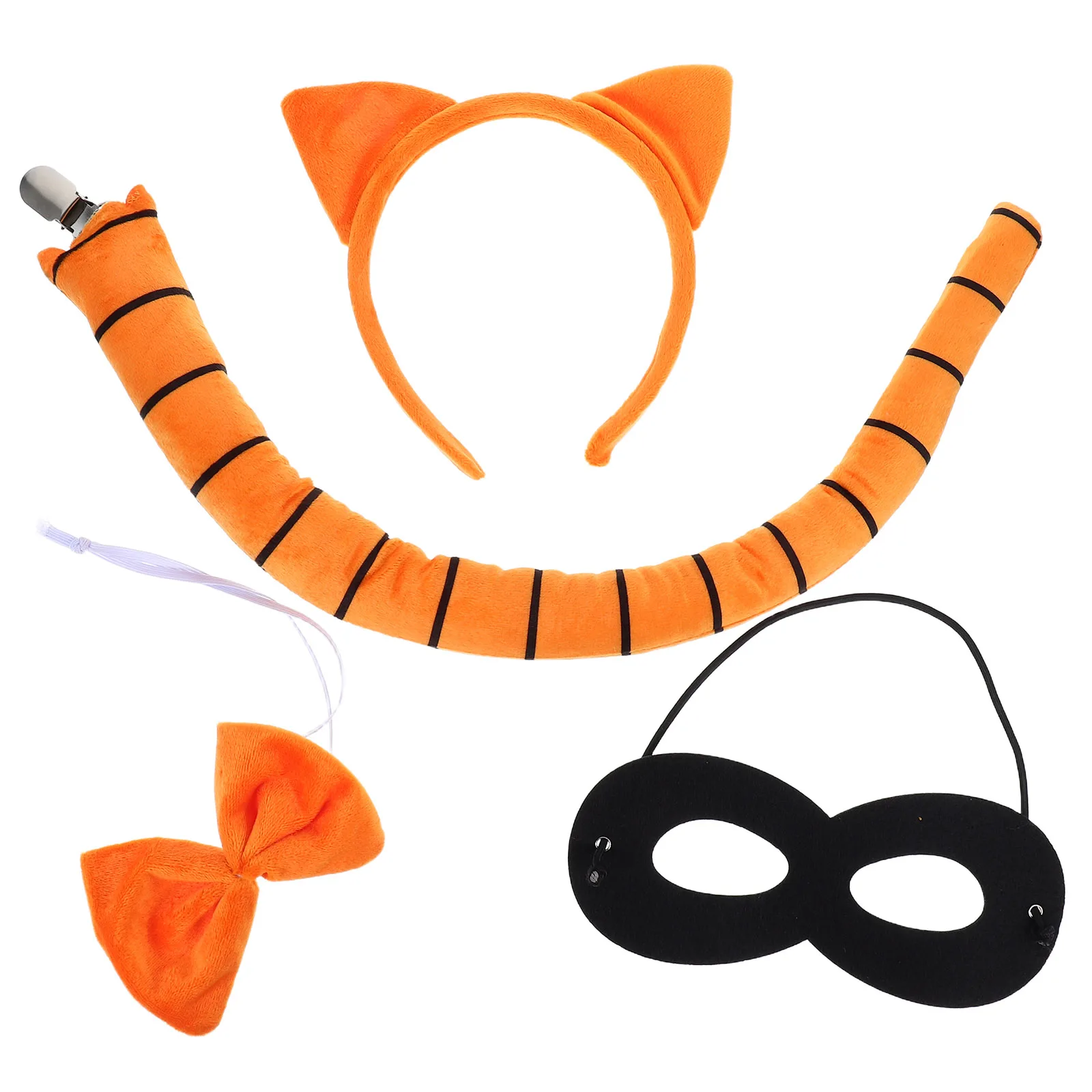 

4Pcs Cat Ears Headband Eye Mask Tail Bowtie Adjustable Fit Cosplay Costume Halloween Fancy Dress Cat Mask Halloween