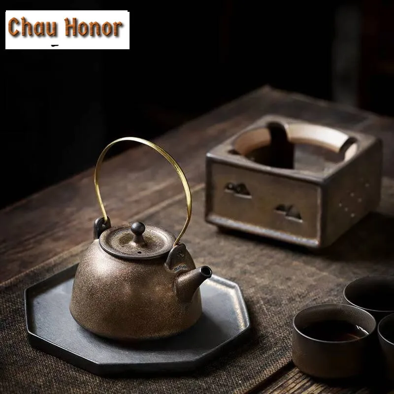 200ml Japanese Gilded Rust Glaze Loop-handled Teapot Antique Tea Infuser Pot Tea Brewing Kettle with Filter Drinkware Decoration