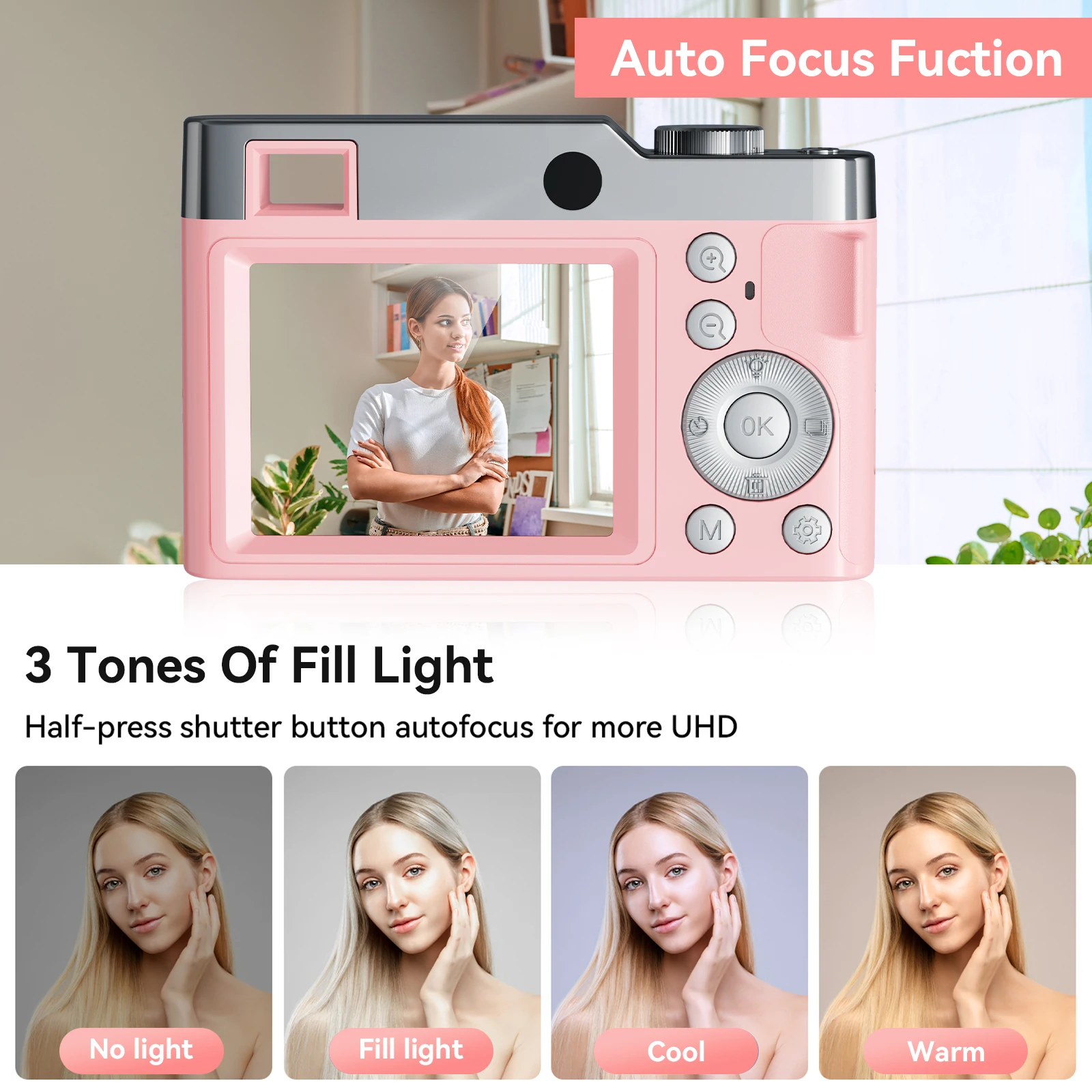 กล้องถ่ายภาพดิจิตอล 16X ซูมดิจิตอล Vintage Vlog เครื่องบันทึกวิดีโอ 4K 50 ล้านพิกเซลหน้าจอ 2.4 นิ้วสําหรับของขวัญเด็กผู้หญิง