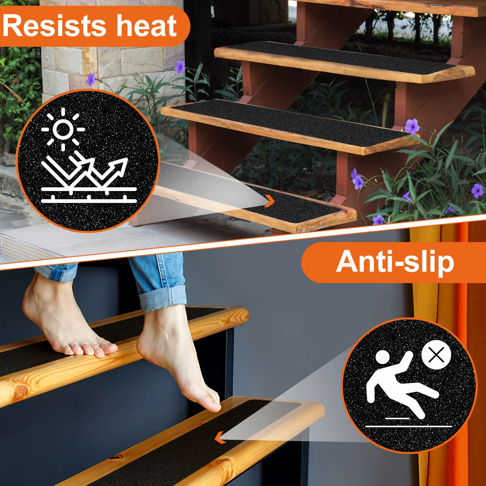5Pcs Anti Slip Tape Stair Treads Non Skid Self Adhesive Mats Indoor Outdoor Stair Safety Strips Wear Resistant Noise Reduction