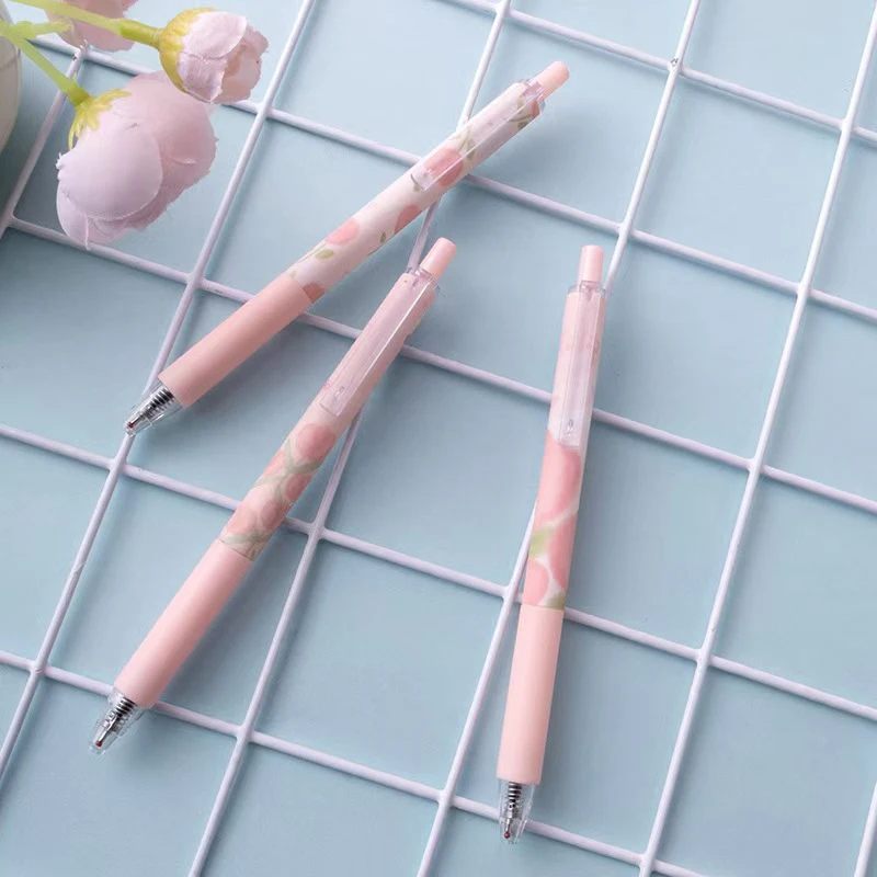 6 Stuks Schattige Roze Tulpengel Pen Elegante Eenvoudige Pers Neutrale Pennen Kawaii Pen Set Schoolbenodigdheden Esthetische Briefpapier Geschenken