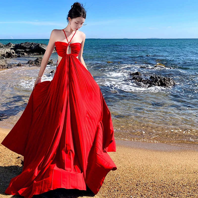 

Red Beach Dr Women's Sexy ter Ne Strapl Gown n Sle Maxi Skirt Polyester Fabric Summer Ci Commute