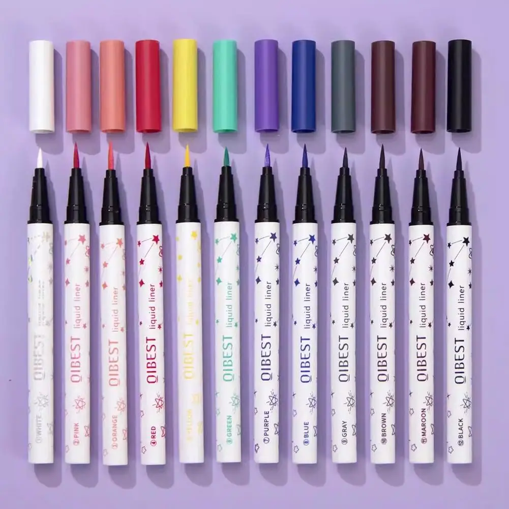 Crayon Eyeliner Liquide Imperméable à vaccage Rapide, Stylo Eyeliner Coloré Longue Durée, Outil de Maquillage pour les Yeux, miles, 12 Couleurs