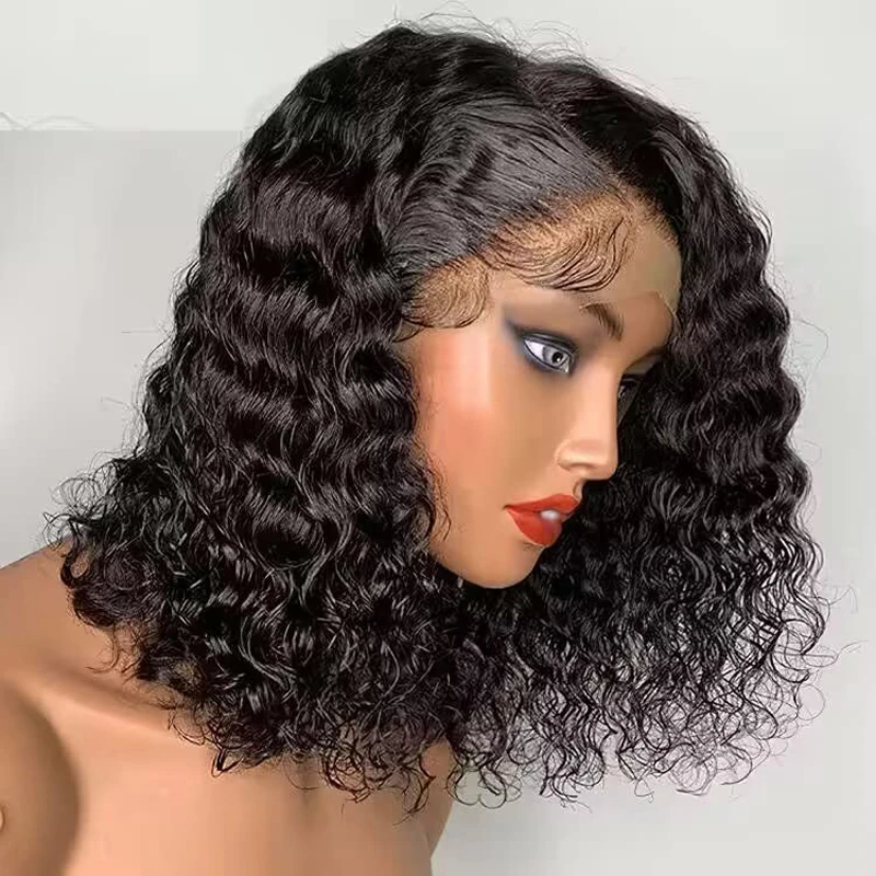 

180% Density Lace Front Wigs Deep Wave Bob Human Hair Wig 4x4 Closure Wigs Curly Short Bob Lace Wigs For Black Women 10 12 Inch