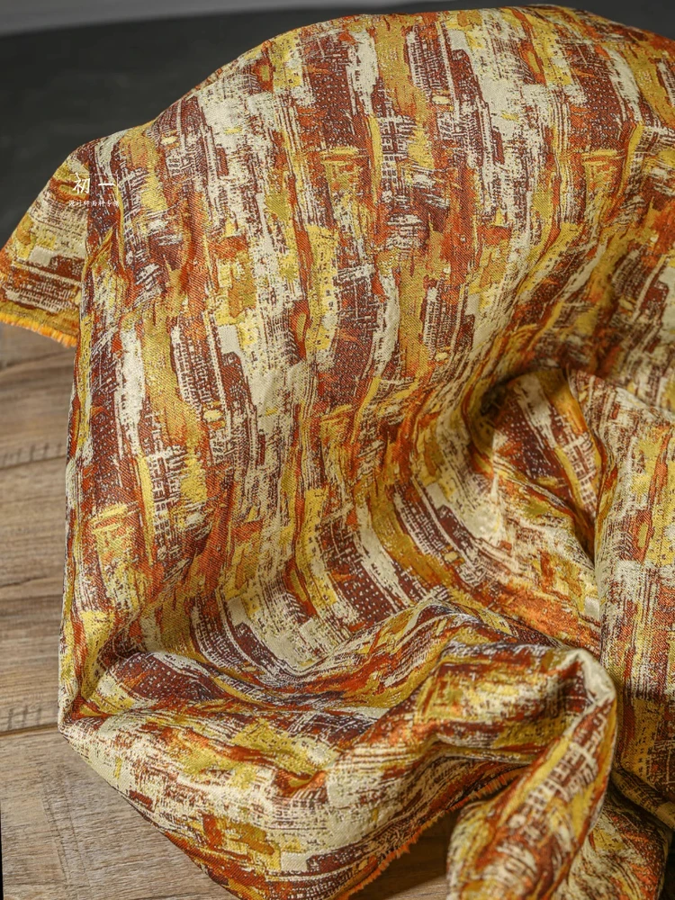 خمر البرتقالي الأصفر النفط اللوحة الجاكار النسيج للإبداعية DIY بها بنفسك الخياطة حقيبة الديكور الملابس تنورة تصميم القماش المواد #6