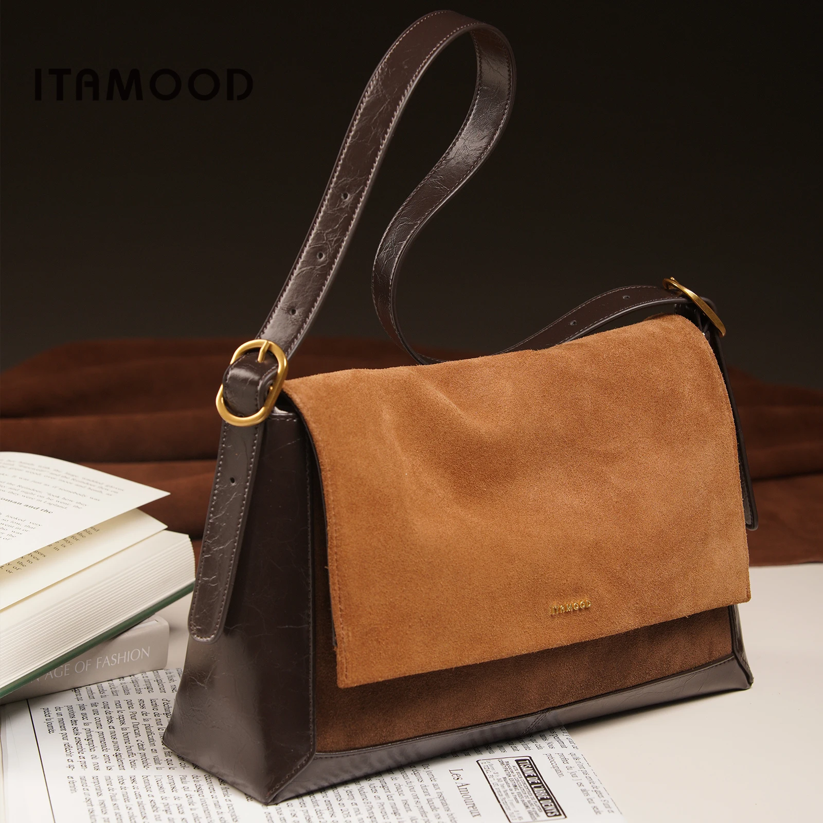 

ITAMOOD женская сумка-тоут, большая высококачественная винтажная модная сумка на плечо из натуральной кожи с цветными блоками, подарок для школы