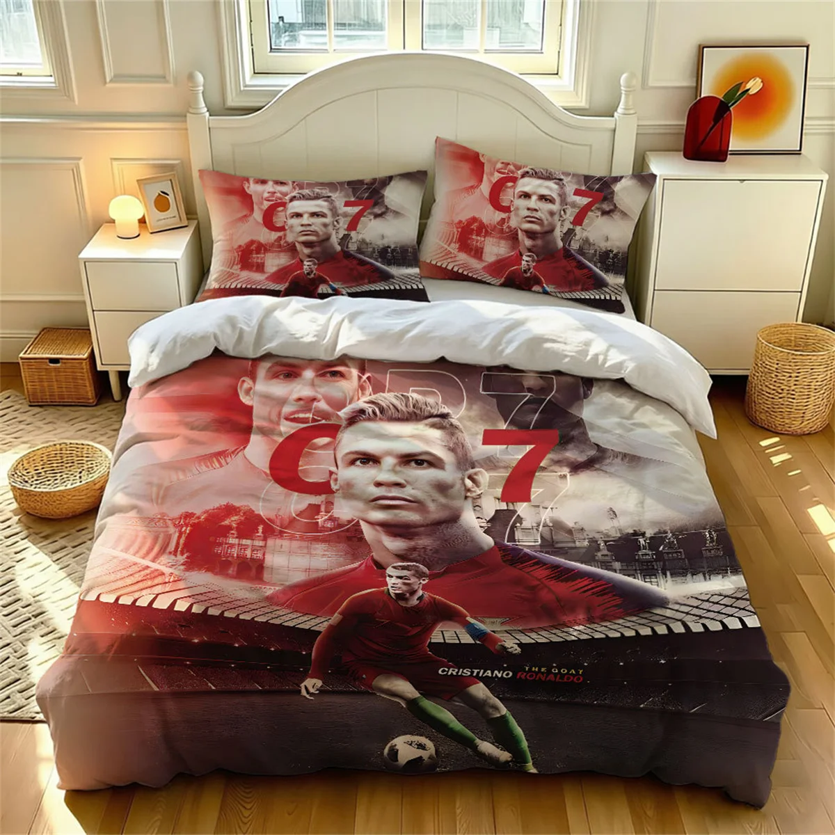 Football Figure Back Print Coreless Down Duvet Cover Set and Pillowcase 2pcs,Multi Size Bedding Set Decoration,Machine Washable