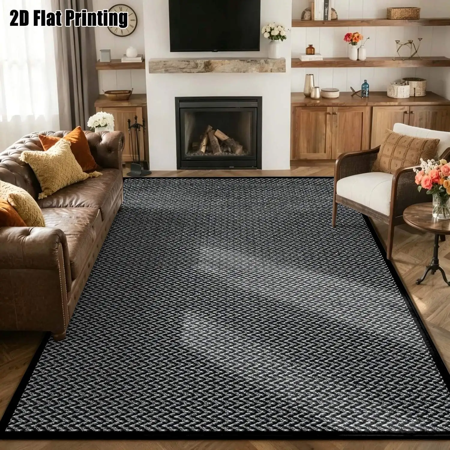 1Pc 2D Printed Black White Checkered Nordic Modern Minimalist Geometric Striped Carpet, Machine Washable, Multi-Size, Suitable for Home Decoration, Entrance, Living Room, Bedroom, Dining Room, Foyer