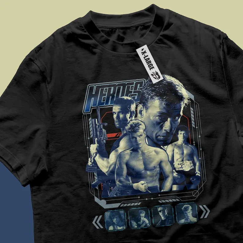 Action Heroes 80s 90s Retro Tee |Lundgren Arnold Van Damme T-shirt