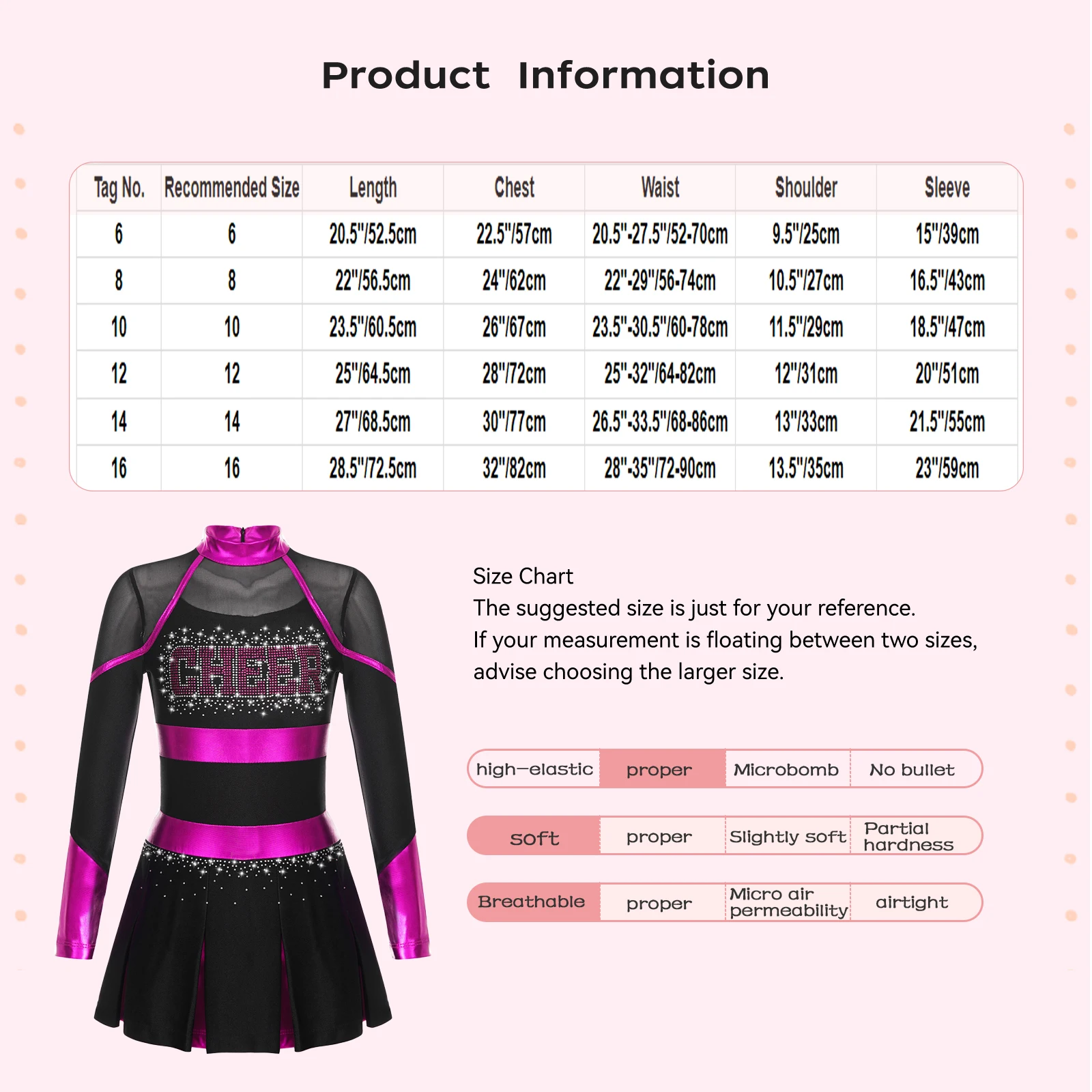 Kids Girls Cheerleader Costume Outfit Rhinestone Long Sleeve Dress Musical Cheerleading Uniform Halloween Party Carnival Cosplay