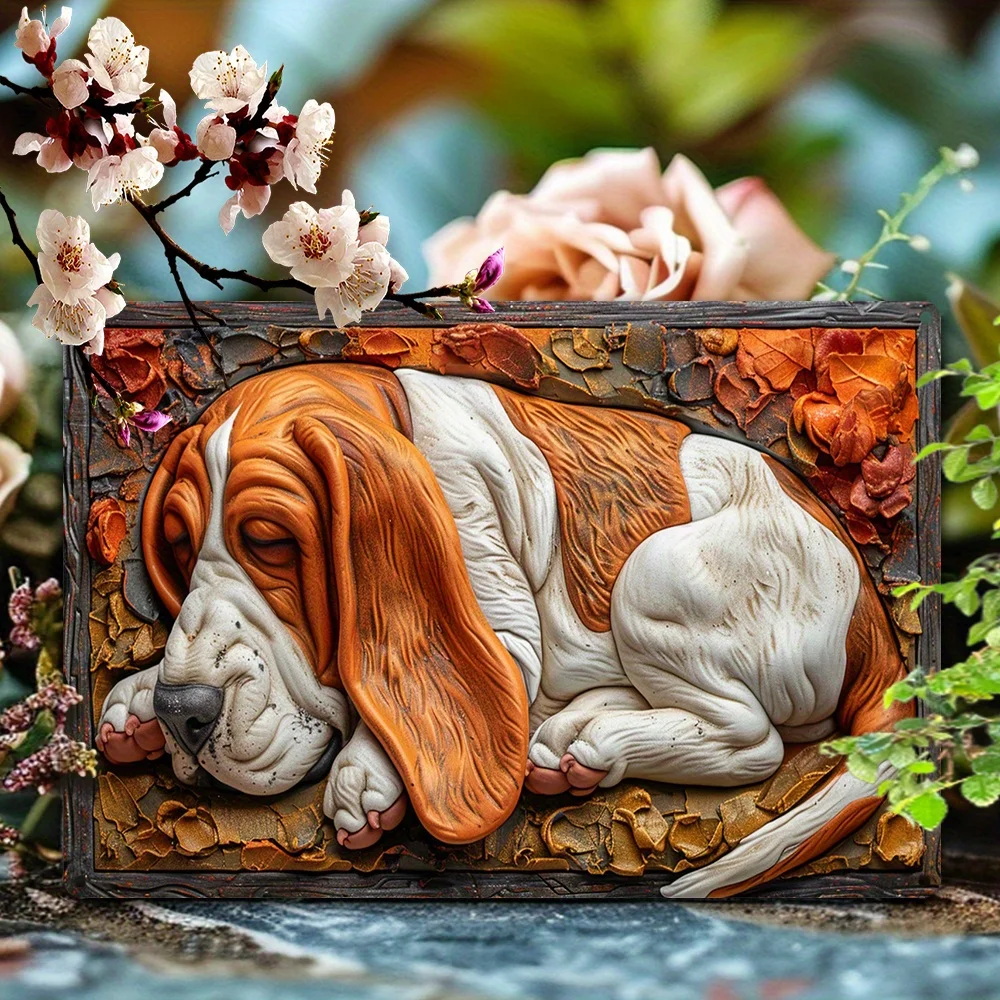 Basset Hound 3D Embossed Metal Sign Wall Art, Plaque for Home & Office, Vintage Autumn Winter Theme, Ideal Gift for Mother\'s Day