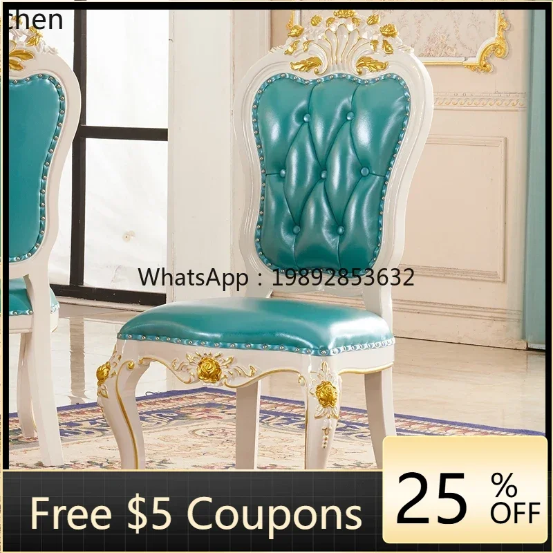 

7BGZdining chair all solid wood double-sided carved hotel desk chair living room gold-painted leisure chair
