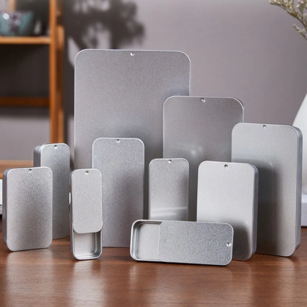 Multi Size Sliding Lid Tin Box Metal Rectangular Slide Top Mini Iron Box Tinplate Material Small Size Storage Tin Box