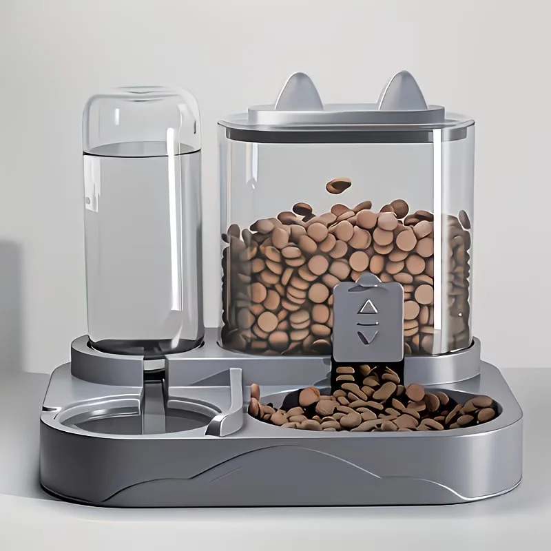2 in 1 Pet Feeder Water Dispenser Plastic Gravity Auto Water Bowl Dry Wet Separation Large Transparent Food Bowl Cat Dog Travel