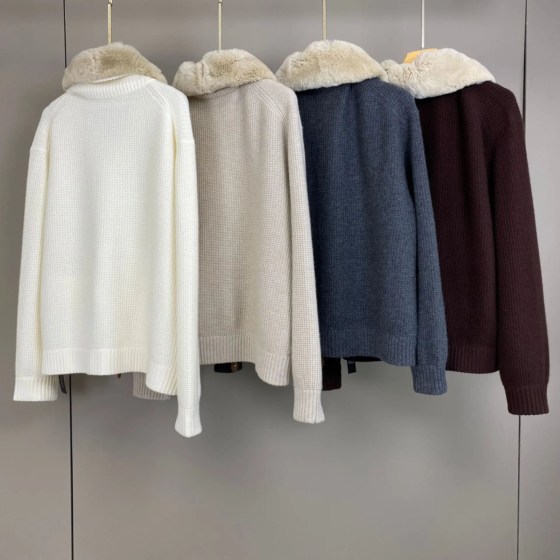 Detachable Fur Collar Women's Knitted Cardigan Autumn Winter Long Sleeve Casual Female Cashmere Sweater