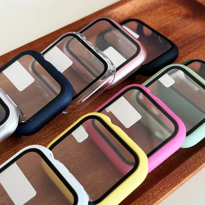 애플 워치 케이스 46mm 42mm 액세서리 범퍼 스크린 프로텍터 HD 강화유리 iwatch 시리즈 11 10 9 8 7 6 5 4 SE용 PC 커버