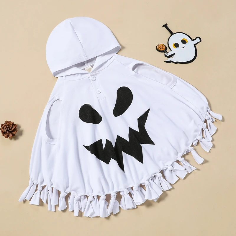 Kids Halloween Cape, Grimace Print Knotted Hooded Cloak Cosplay Costume for Party Stage Show