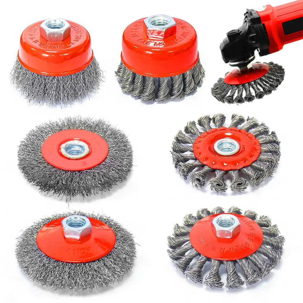 

6PCS M14-Thread Wire Brush Set Includes 75 Mm Cup And 100 Mm Disc For Angle Grinder And Drill Rust Paint Weld Slag Removal