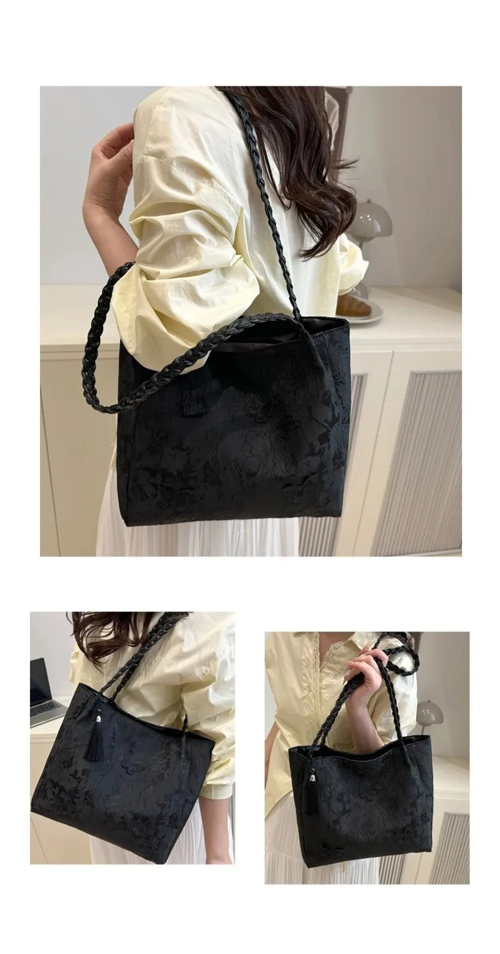 Texturierte Freizeittasche im Neuen Chinesischen Stil, Antike Schultertasche mit Großer Kapazität, Hanfu-Elemente, Vielseitige Arbeitstasche, Aufbewahrungstasche, Geschenk – Detail 10