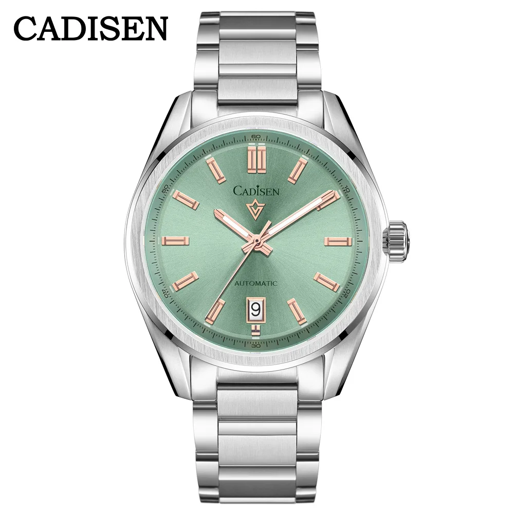 CADISEN 40mm Men Automatic Mechanical Watch Japan NH35 Movt Sapphire Stainless Steel AR Coating 10Bar Clock Green Watch For Men