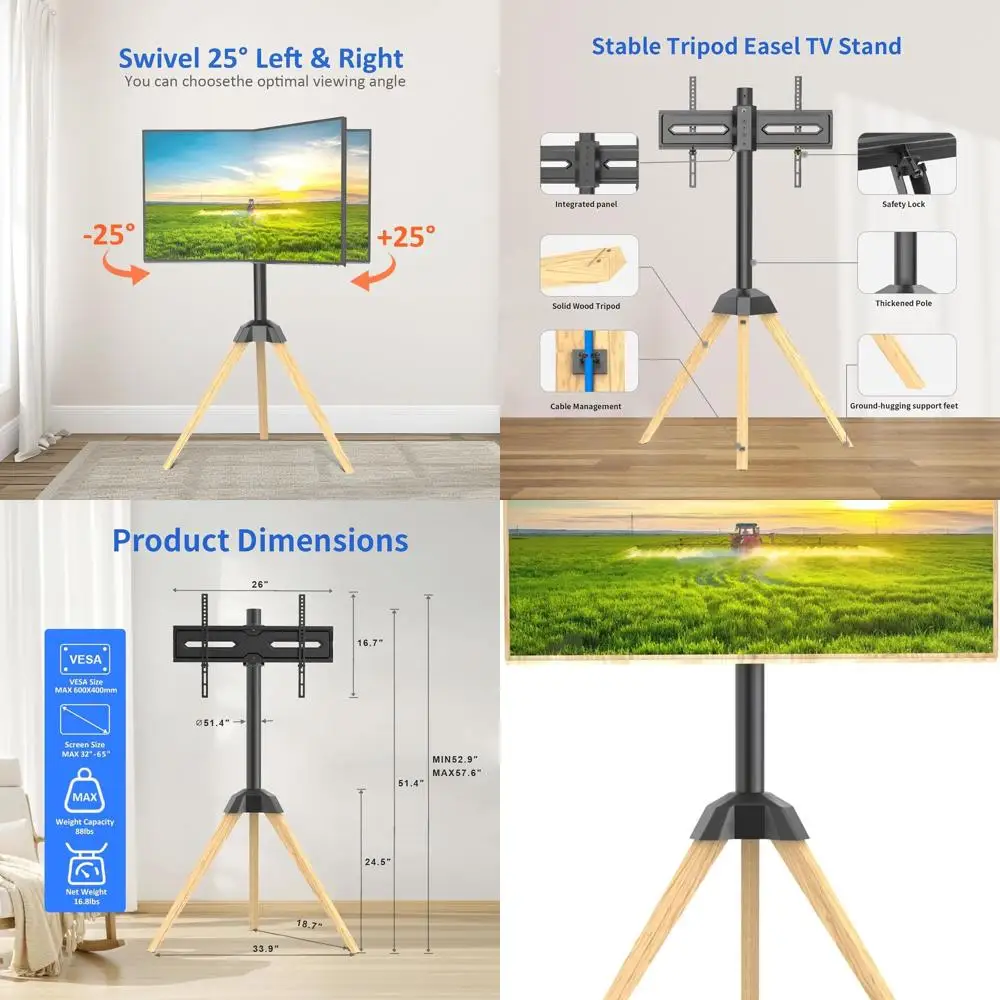 

Деревянная мольбертная подставка для телевизора с ЖК-экраном со светодиодной подсветкой диаметром от 32 до 65 дюймов, 25 ° Поворотный штатив для телевизора, портативная напольная подставка для телевизора с регулируемой высотой f