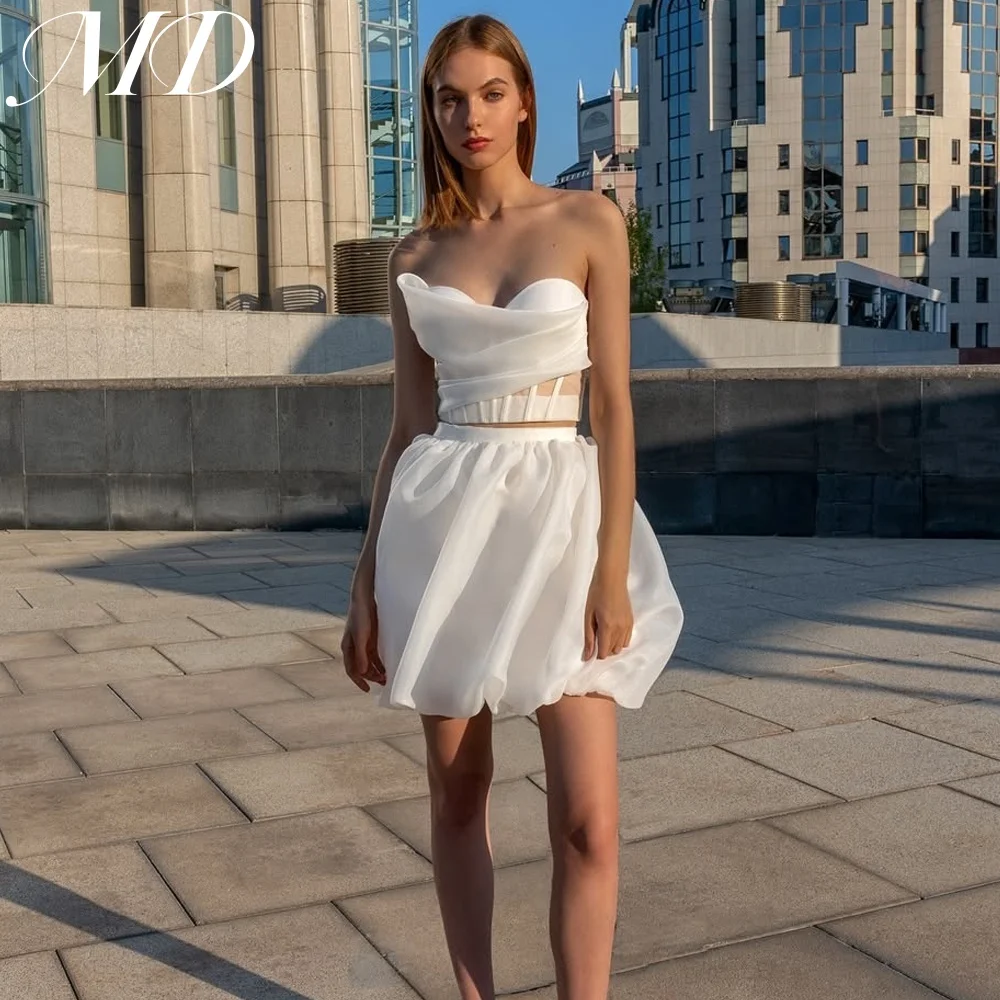

MD 2025 Exquisite Short Organza 2Pcs A-line Wedding Dress Sweetheart Pleat Corset Back Sleeveless vestidos de fiesta Customized