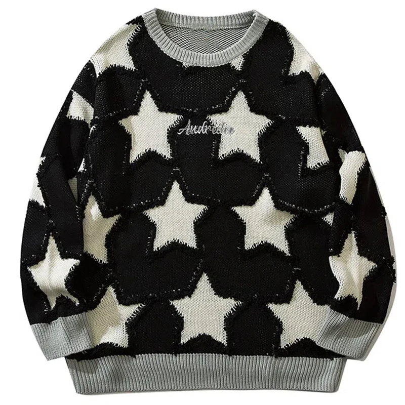 Vintage Five Pointed Star Sweater For Men Winter Retro Hip Hop Knitwear Pullover Knitted Streetwear 2022 Women Oversized Sweater