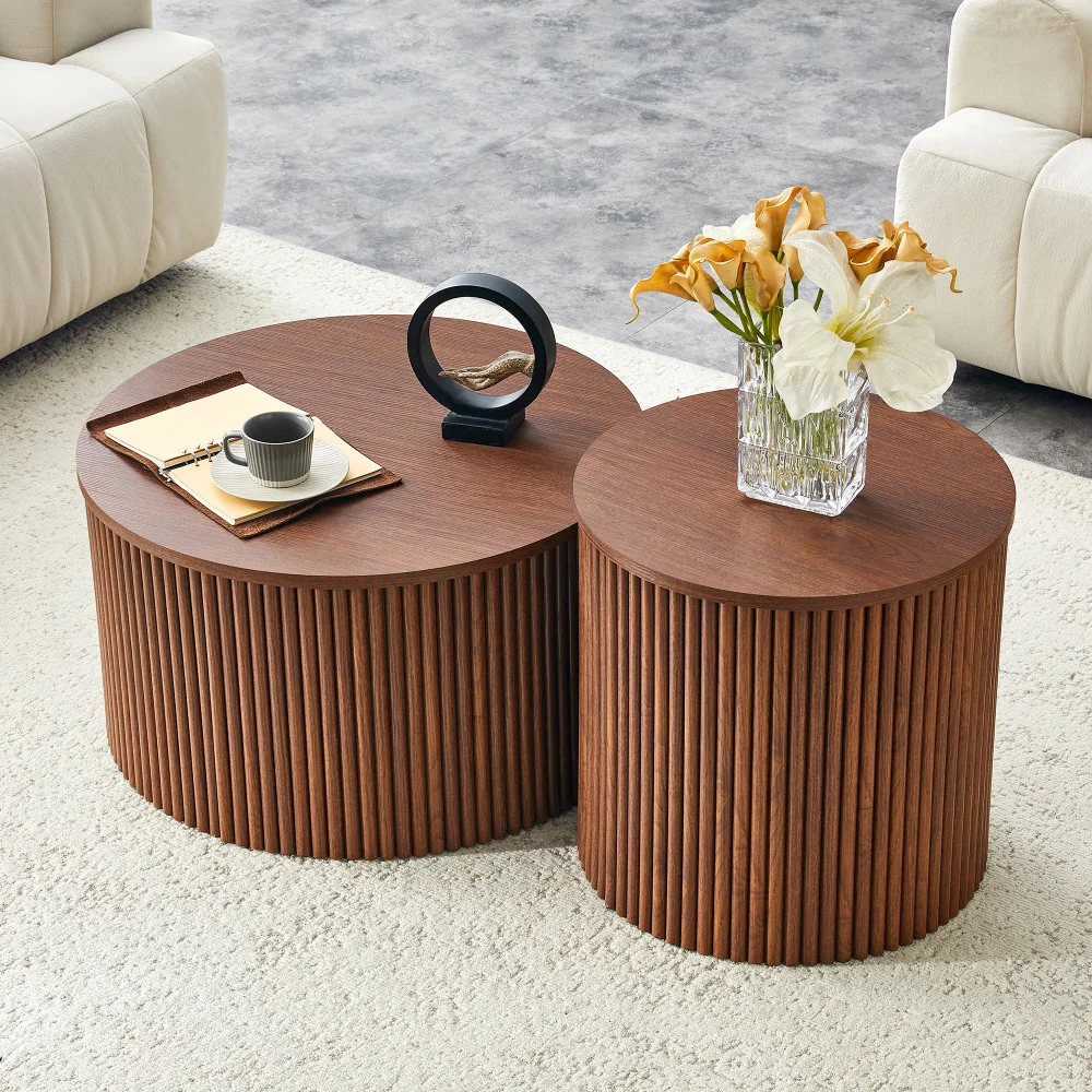 Rolipo Table basse gigogne 2 pièces avec rangement dissimulé, table basse de salon, MDF effet bois noyer pour salon et chambre