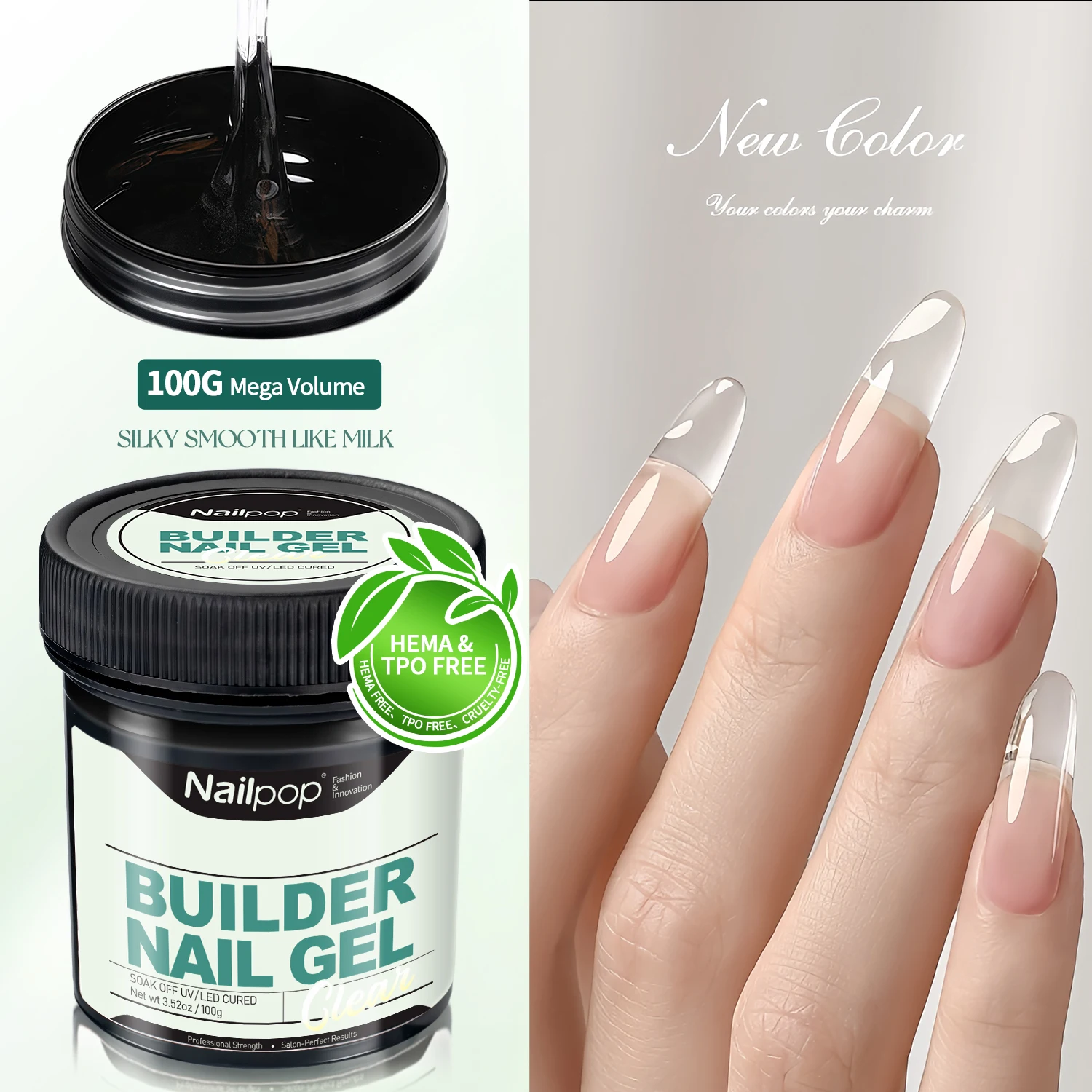 Nailpop Clear White Nude Pink Poly Gel Nail Extension Builder Gel UV LED Lamp Curing Acrylic Manicure Kit 30g/100g