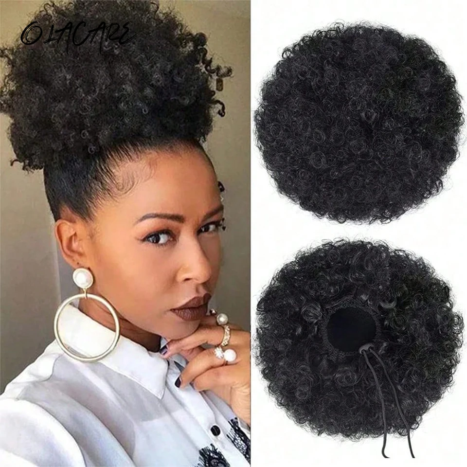 OLACARE Synthetic Chignon Afro Short Curly Hair Bun Drawstring Ponytail Hair Extension Hairpieces For Women