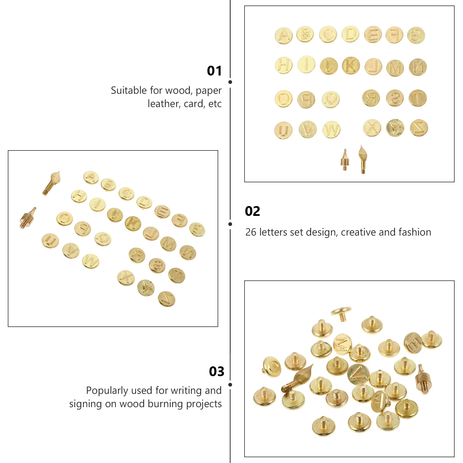 

1Set Wood Burning Tips Copper Material 26 Letters Set Woodworking Soldering Iron Tip DIY Engraving Burning Pen Tool