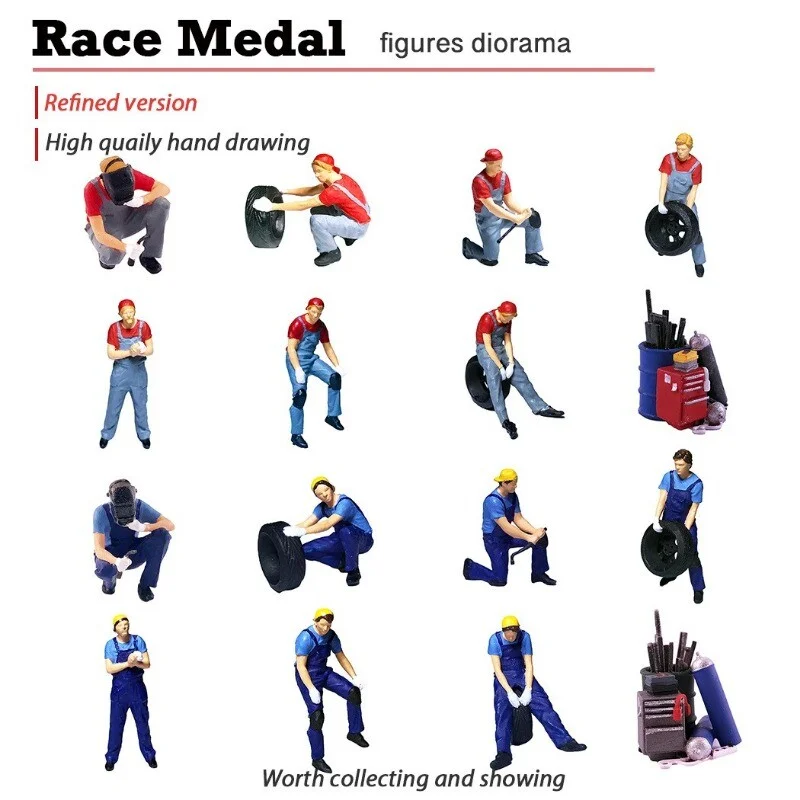 

1/64 Diorama Character Doll Model Set Workshop Car Garage Maintenance Workers Scene Accessory Doll Model Toys