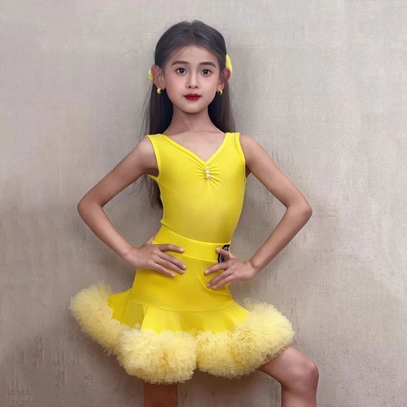 

Костюм для латинских танцев для девочек по индивидуальному заказу, тренировочное платье, детская одежда для профессиональных соревнований для девочек, комплект из топа и юбки