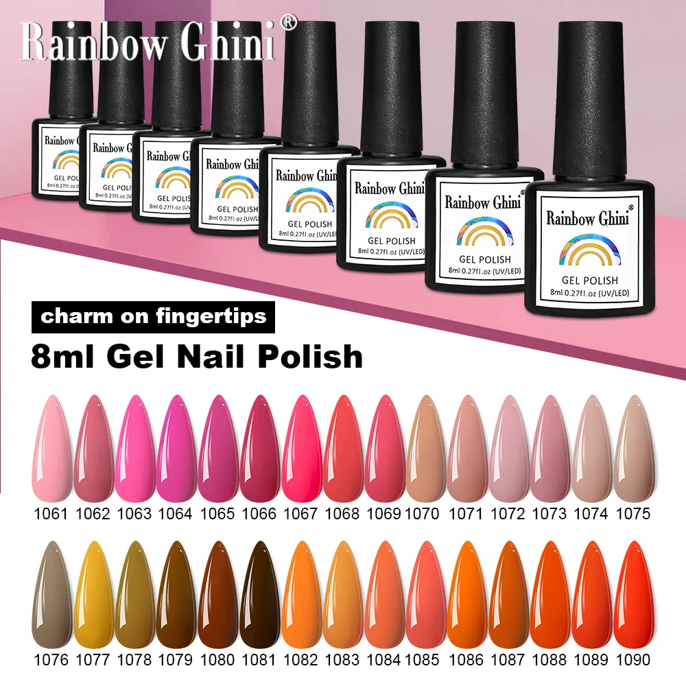 Rainbow Ghini 8 ml 6 Teile/satz HEMA TPO Kostenloser Nagel Gel Polnisch Herbst Nail art Gel Nail art Orange-Gelb Farbschema Nagellack