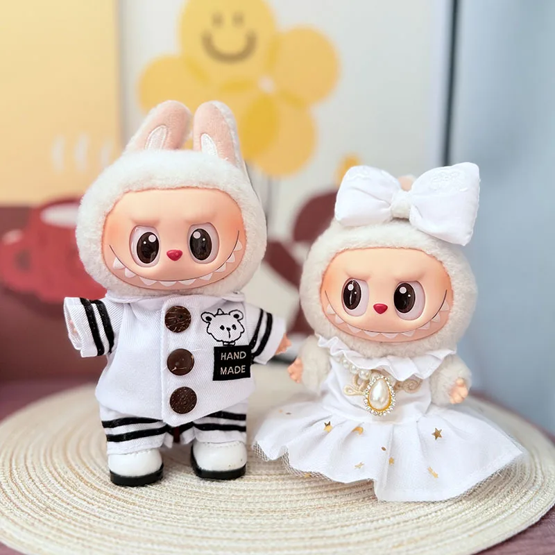 

17cm Labubu I II Idol Dolls 10CM Cotton Doll Starlight Pearl Skirt Set Mini Plush Doll'S Clothes DIY Accessories