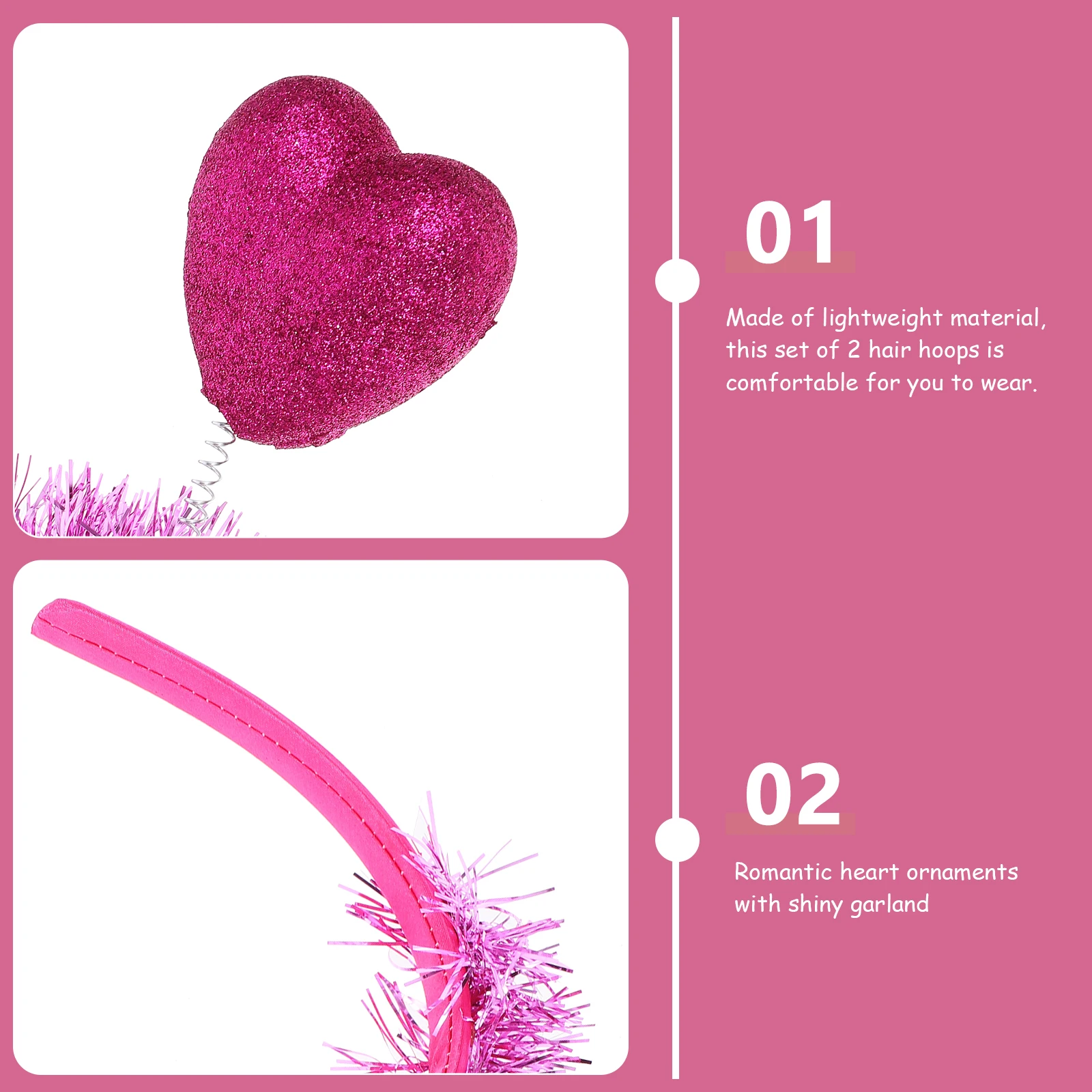

2pcs Heart Shaped Hair Hoops Romantic Red Valentine Gifts Girls Accessories Perfect Photo Props Lightweight Material
