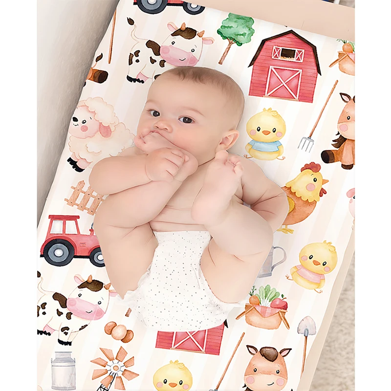 Baby Changing Pad Cover Stretch Breathable Soft Diaper Changing Table Sheets Farm Style Print Changing Mat Cover