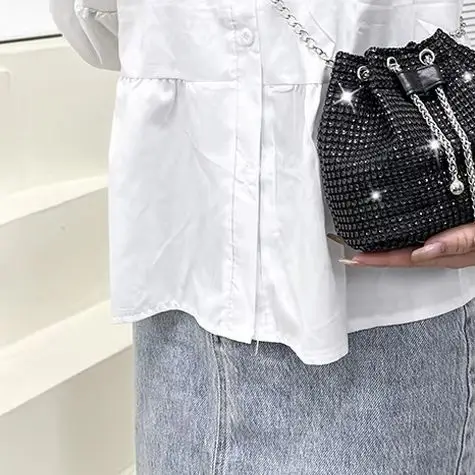 

Sophisticated Rhinestone Bucket Bag; High Fashion Versatile Chain Shoulder Bag Designed For Women.