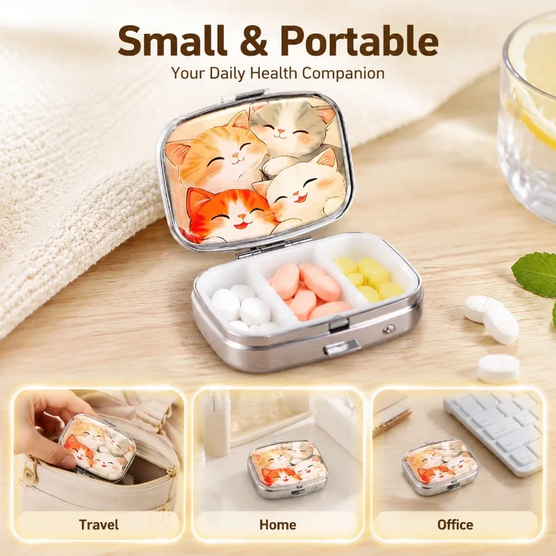 Portable Alloy Double-Layer Pill Box, Foldable Makeup Mirror, Light-Proof and Sealed, Pet Cat Medication Divider Box, Mini Version